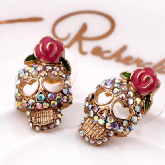 Sugar Skull Shimmer Stud Earrings - Picture 3 of 4